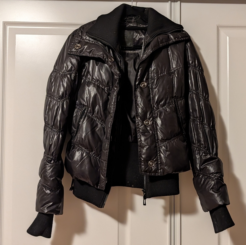RUDSAK Black Quilted Glossy Puffer Jacket Size XS Like New
